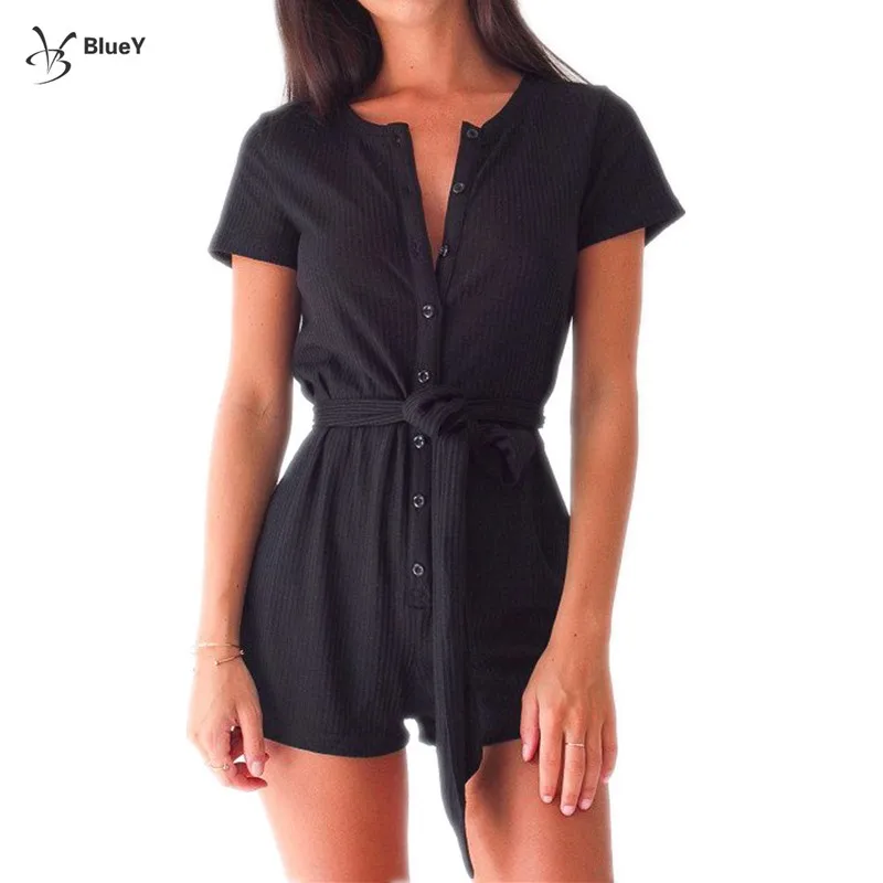 Summer Fashion Women Bandage Black Bodysuits Rompe...
