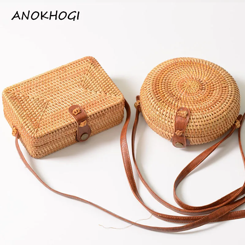 

New Fashion Round Straw Bag Handbags Women Handmade Retro Woven Rattan Bag Beach White Black Vintage For Women Bags B03