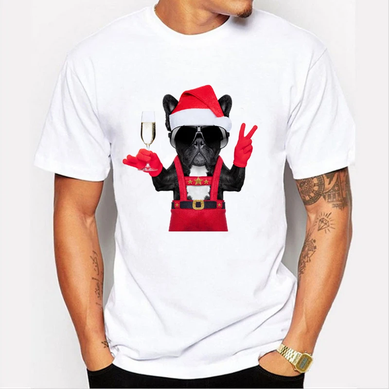 Funny Christmas Sunglasses Dog Printed Men T-shirt Fashion Cartoon Animals Top Tee O Neck Short Sleeve Youth T-shirts 82A-10#