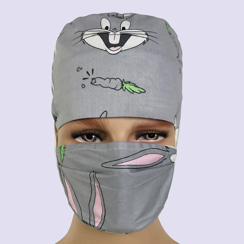 Новые медсестры доктор спа хирургическая маска шапки женские печать медицинские шапочки маски хлопок ткань Регулируемый размер клиника