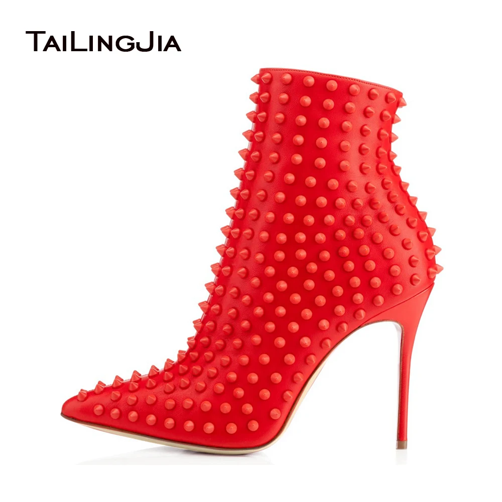 Ankle Booties Shoes Red Bottom Studded Rivet Ankle Boots Women Luxury  Fashion Celebrity High Heels Black Suede Spike - AliExpress