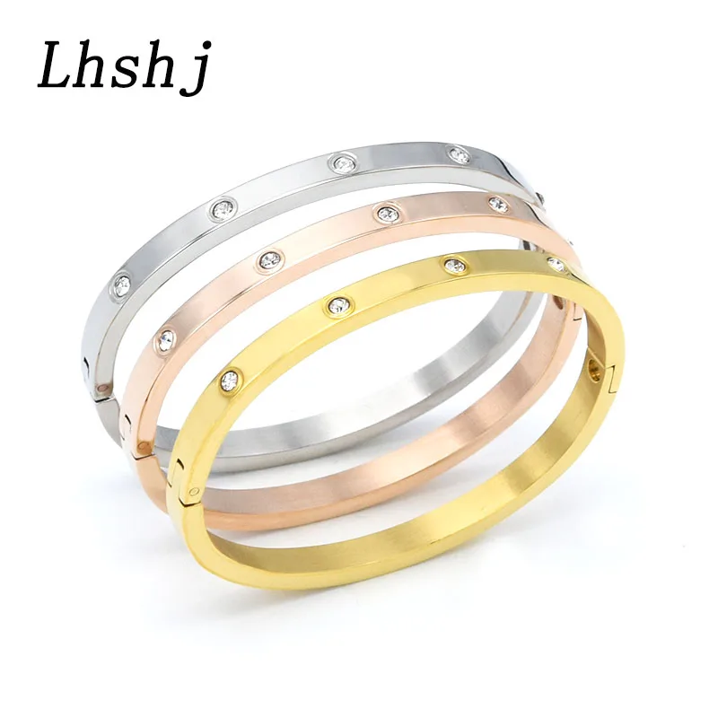 

Cute Rose Gold Titanium steel crystal bangle children bracelets 4mm delicate high quality jewelry for kids