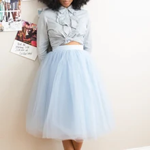Бледно-синий миди Тюлевая юбка индивидуальный заказ по колено Puff Для женщин Юбки для женщин сезон: весна–лето Стиль saias Лолита Faldas Jupe