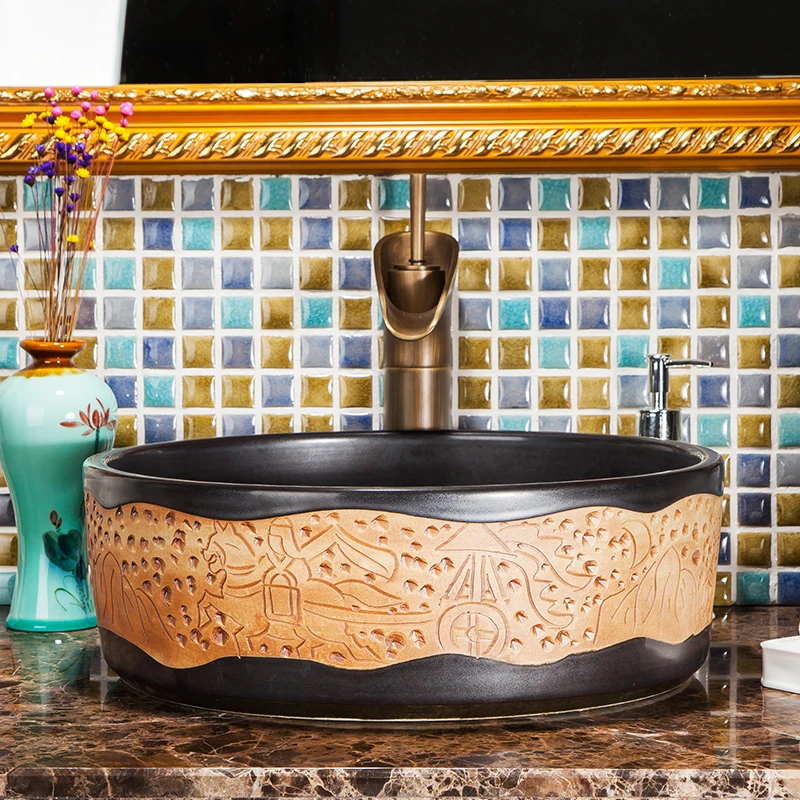 Europe style washbasin sink Jingdezhen Art Counter Top ceramic bathroom sink ceramic art wash basin for bathroom sinks (3) - 
