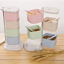 Кухонная креативная пшеничная соломенная приправа коробка для хранения вращающаяся Вертикальная четырехсетчатая с ложкой домашняя разлагаемая Экологичная банка для специй