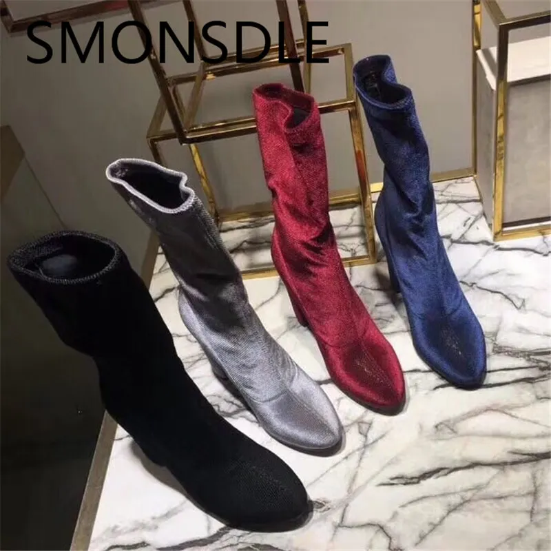 As Rond Élastiques Pic as Pic Talon Smonsdle Chunky Bout Femme Automne Slip Nouveau Bleu Printemps Sur Mi Daim Bottes Femmes mollet Noir En Chaussures xAgTYARq