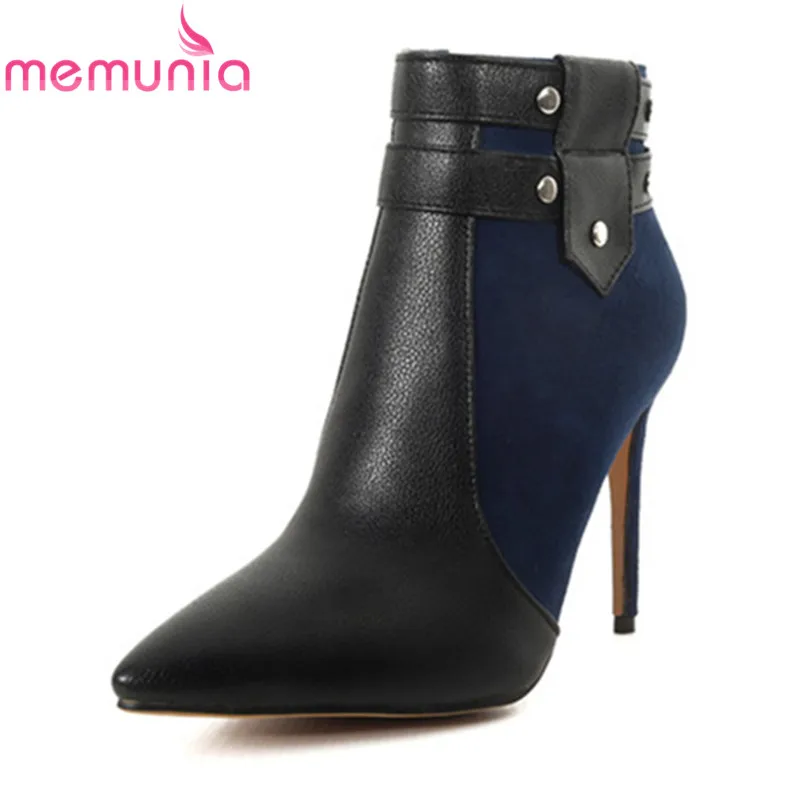 

MEMUNIA new arrival 2020 high heel boots pointed toe mixed colors ankle boots pu leather zip sexy women shoes plus size 32-46