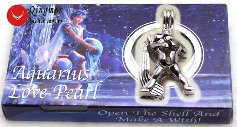 Qingmos Созвездие желаний жемчужина одна коробка зодиакальная подвеска телец ожерелье с Oyster Love жемчужные Чокеры женское ожерелье-wh3633 - Окраска металла: Aquarius