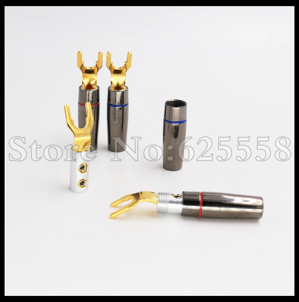 

4pcs High End 24K Gold Plated Male Speaker Cable Y Fork Spade Banana Plug Connector for HIFI Audio DIY