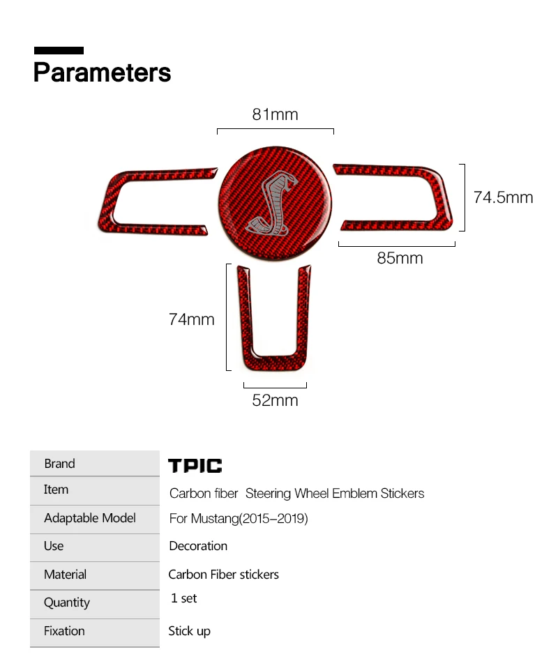 TPIC внутреннее Автомобильное рулевое колесо Cobra Shelby Horse логотип эмблема углеродное волокно наклейка для автомобиля Стайлинг для Ford Mustang