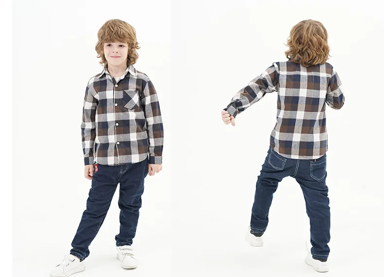 Hot Sale 100%Cotton Baby Boy Shirt Turn-down Collar Flannel Baby Blouse Tops Plaid Baby Shirts For 2-12 Years Old Kids Shirts