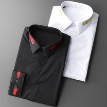 

New 18 spring summer new gold cloud leader Embroidery Fashion Top Business long sleeve Shirt Men