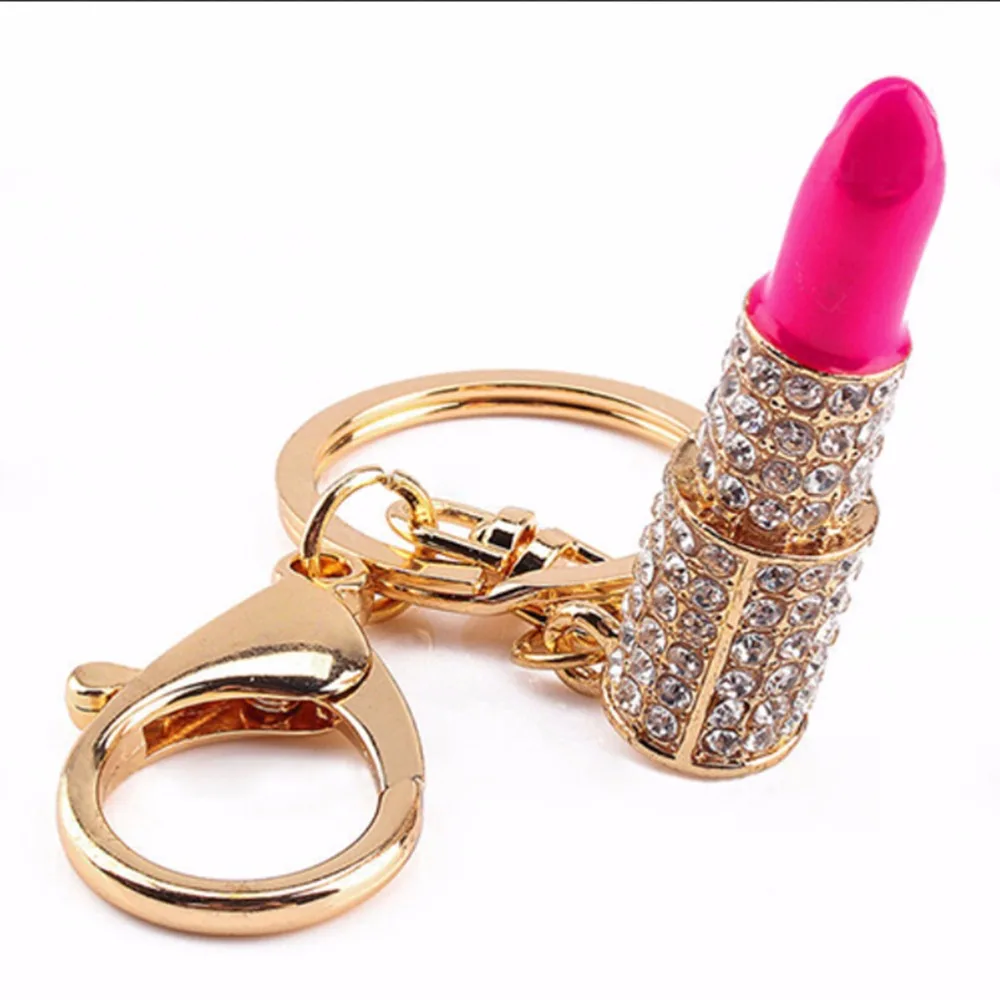 Women Jewelry 4 Colors Charm Crystal Keychain Lipstick Key Holder