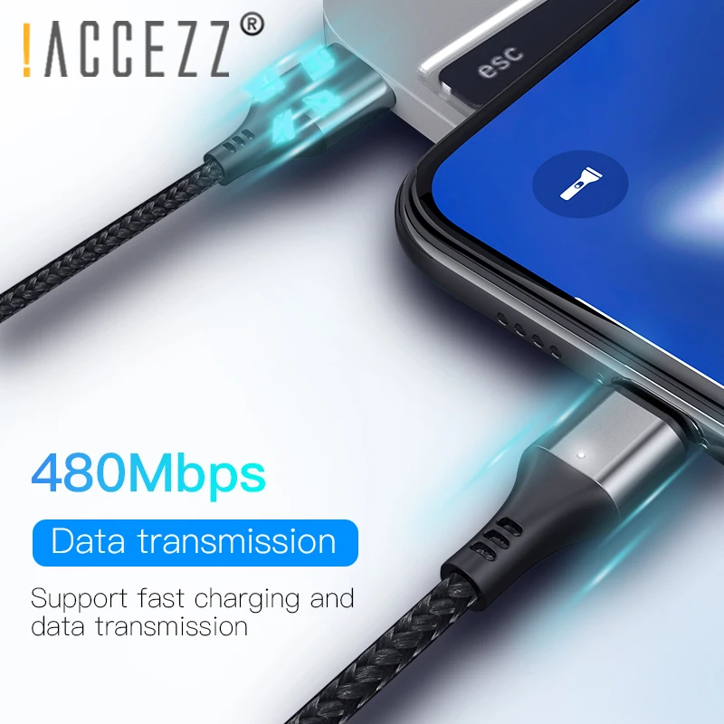 ! ACCEZZ Usb Type C Магнитный кабель для быстрой зарядки Samsung Galaxy S10 S9 S8 Huawei P30 Mate20 Xiaomi 9 SE 8 7 6