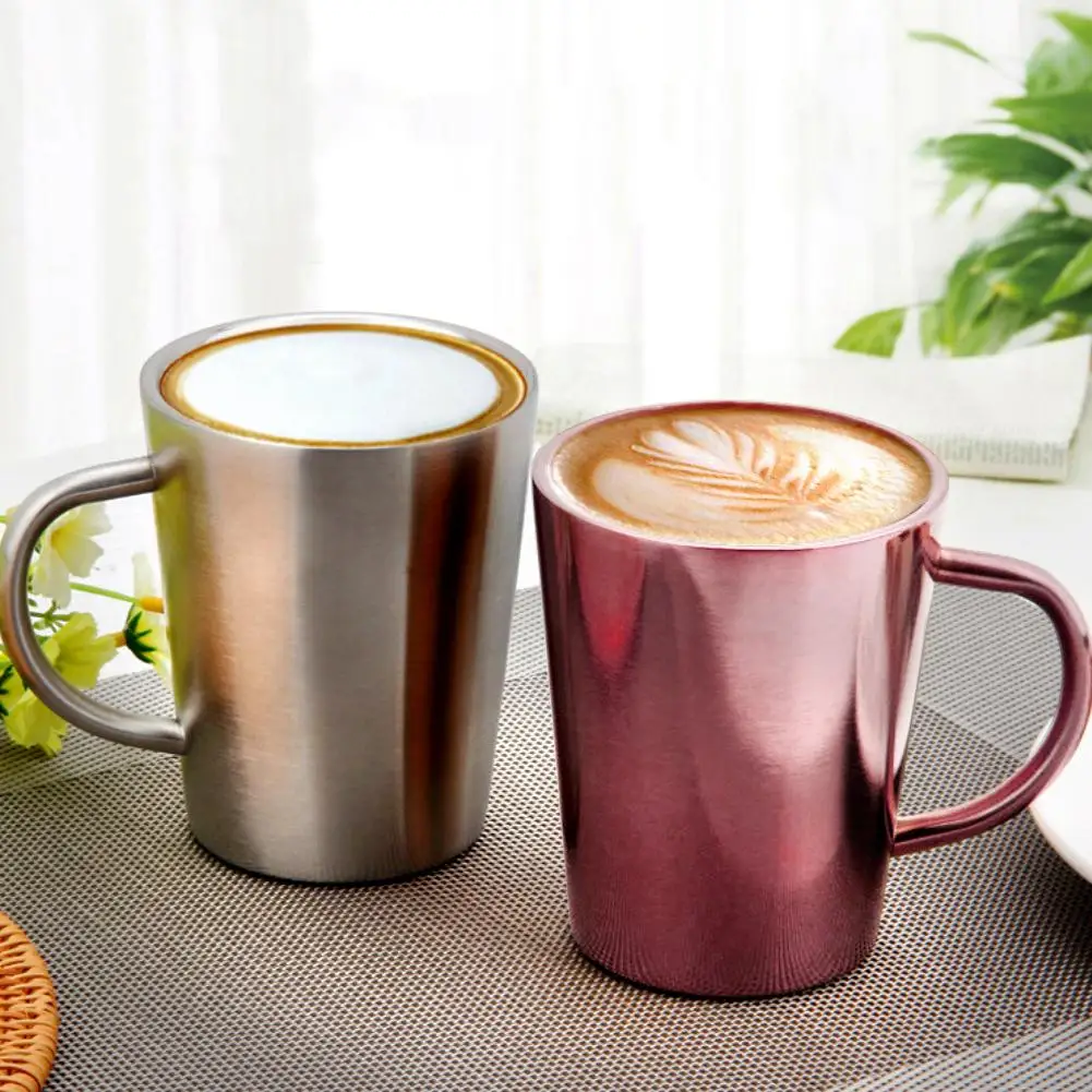 

350ml Double Layer Stainless Steel Coffee Milk Tea Mug Juice Beer Water Cup with Handle Shatterproof Drinking Drinkware Cups