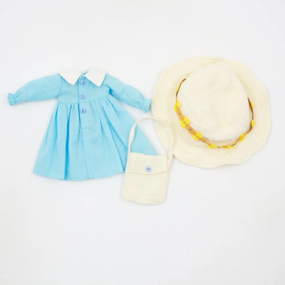 Blyth кукла синее простое платье с кружевными носками, шляпа и сумка Одежда для досуга - Цвет: like the picture