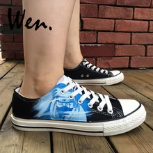 Вэнь черная обувь дизайн на заказ Аниме Наруто Какаши ручная роспись парусиновые кроссовки мужские спортивные на шнуровке плимсоллы женские на плоской платформе