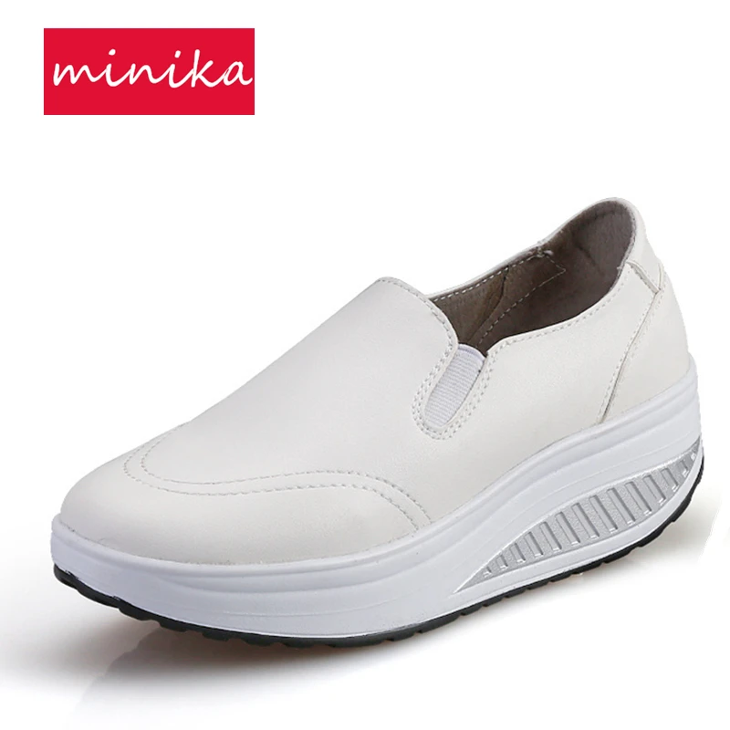 Женские туфли на танкетке из ПУ кожи без застежки|toning shoes|shoes whiteshoes thick soles |
