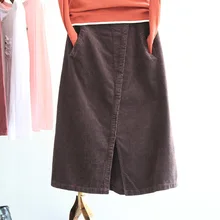 Винтажные зимние юбки трапециевидной формы, Женская Вельветовая повседневная юбка с высокой талией, женские осенние юбки средней длины с эластичной талией