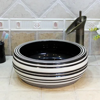 

Jingdezhen Ceramic New Waist Drum Black And White Counter Top ceramic washing basin bathroom sink