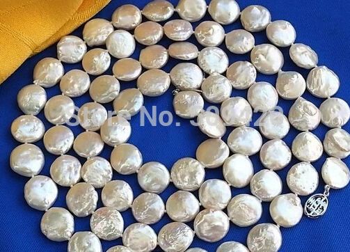 

~~ Free Shipping 46" 14MM COIN WHITE FRESHWATER CULTURED PEARL NECKLACE