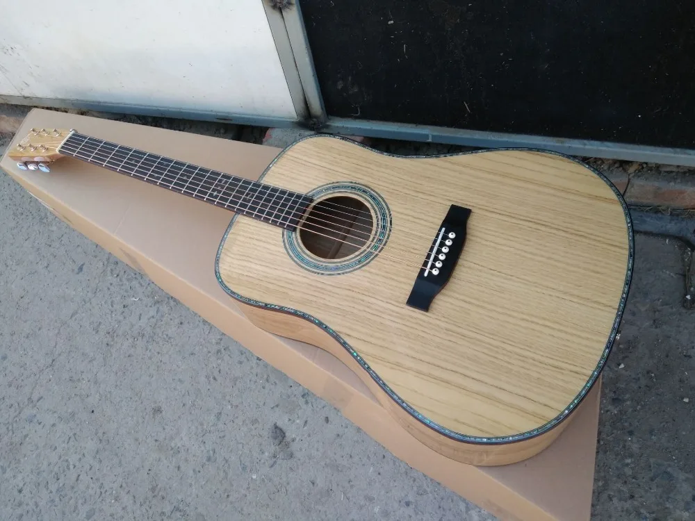 

free shipping AAAA handmade all Solid oak guitar dreadnought body guitar imported wood soundhole EQ D acoustic electric guitars