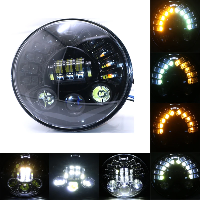 Luxury Chance of  7" Motorcycle LED Headlamp 7 Inch Motorbike Round Headlight Scooter Retro Black Refit Head Light Un