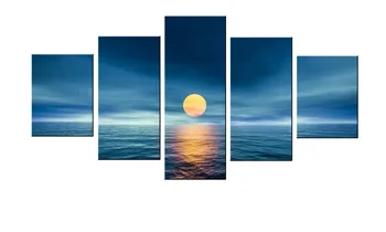 

5 Piece Oversize Blue Sea Sunset wall pictures for living room large Canvas Wall Art Ocean Print Canvas Painting Home Decor