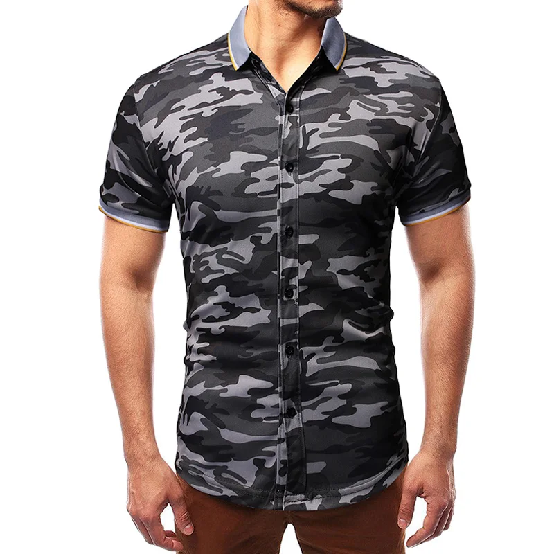 

2019 Spring Autumn Features Shirts Men Casual Jeans Shirt New Arrival Camouflage Short Sleeve Casual Slim Fit Male Shirts