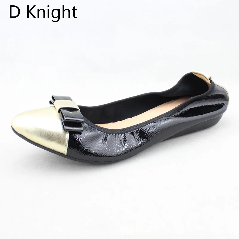 2018 Spring Autumn Shoes Woman Patent Cow Leather Flats Women Slip On Bowtie Women's Loafers Female Moccasins Shoe Large Size 43 (22)