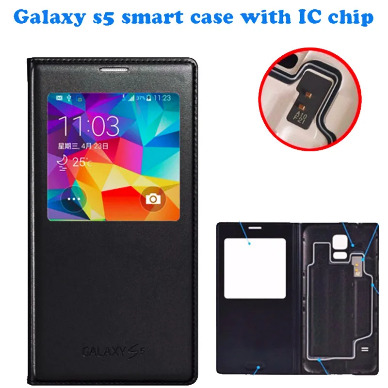 

For Samsung S5 Phone Shell Flip Back Cover Original Protective Cover G9006V Mobile Phone Sets of Smart Leather Case Bags