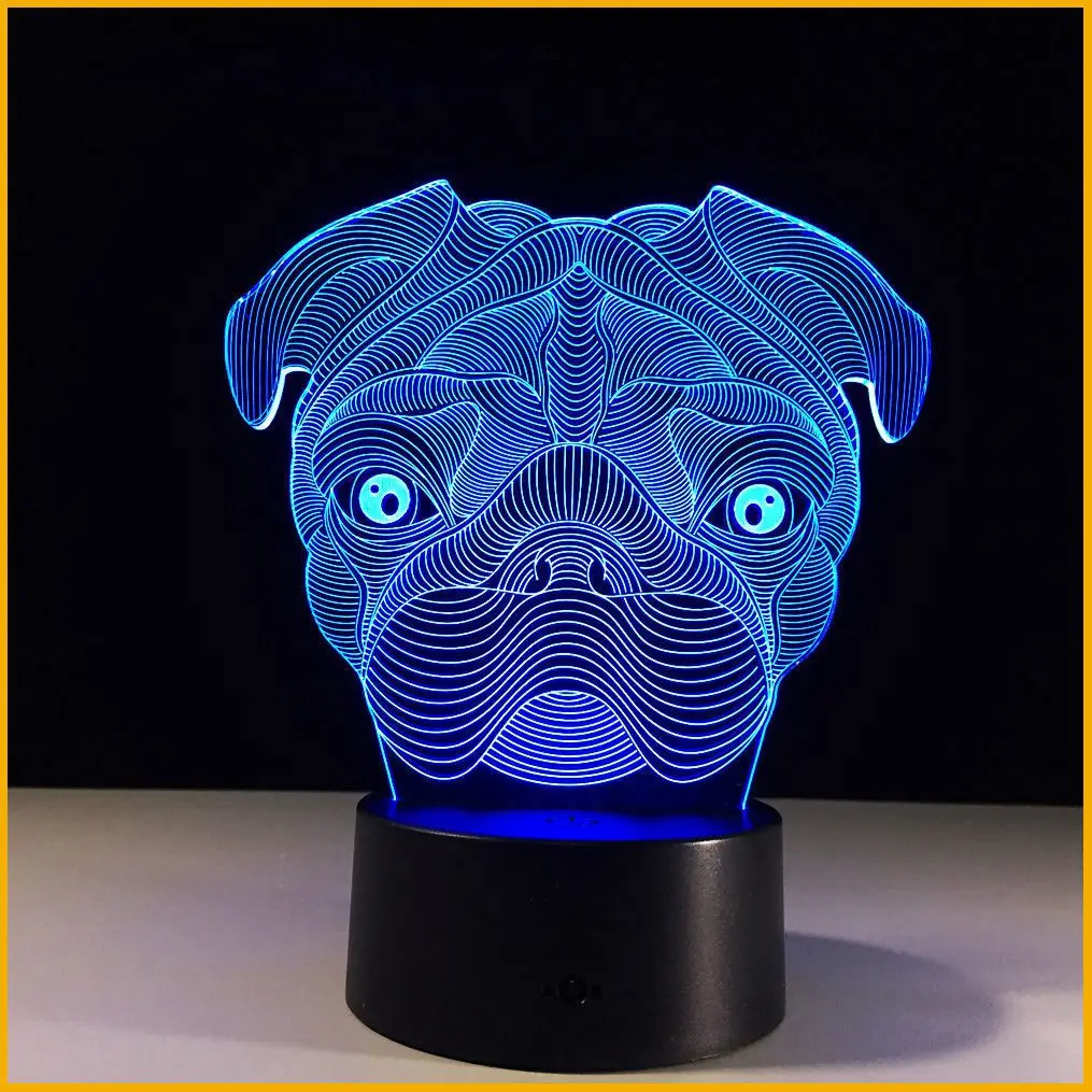 3D иллюзия милый щенок мопса ночник 7 цветов Изменение LED Настольная лампа для детей Прямая поставка 3D иллюзия милый щенок мопса ночник 7 цветов Изменение LED Настольная лампа для детей Прямая поставка