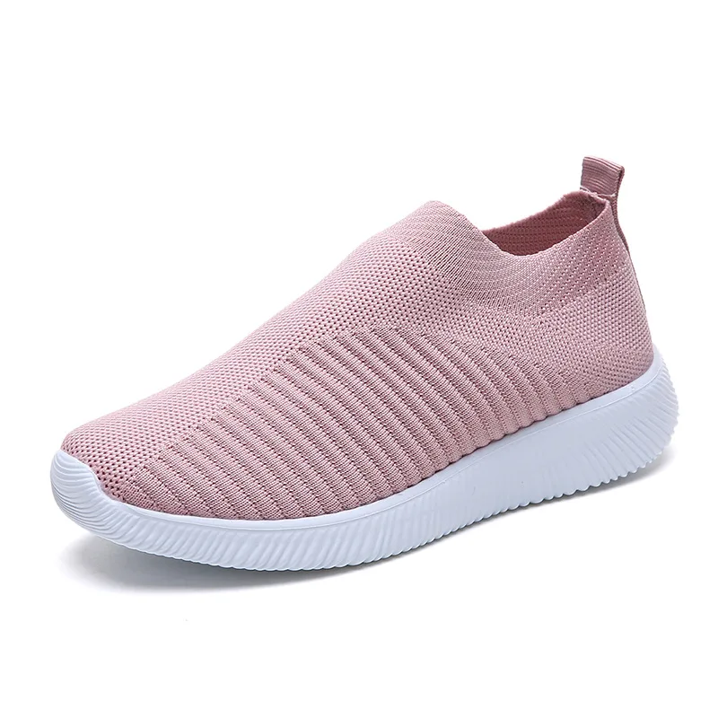 Кроссовки Flyknit; женские дышащие слипоны на плоской подошве; белые кроссовки с мягкой подошвой; повседневная женская обувь на плоской подошве; красовки; обувь на платформе - Цвет: Розовый