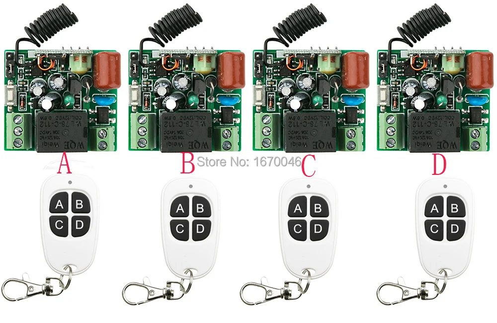 

New AC220V 1CH 1Channe RF wireless remote control switch System teleswitch 4X Transmitter + 4X Receiver,315/433 MHZ