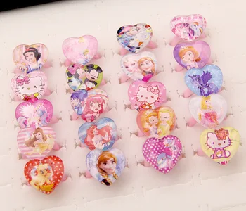 

50pcs/lot Disny Princess Cartoon Cuite Acrylic Finger Rings Kids Birthday Festival Party Decoration Take-home Favors Toy