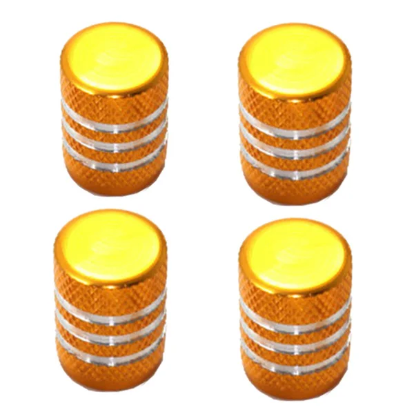 

4 Pcs/LOT New Car Truck bike Yellow GOLD ALUMINUM tire valve stem caps chrome stripe P25