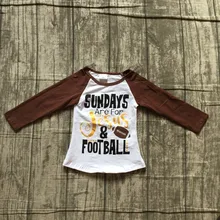 Детские осенние с широкими рукавами для девочек бутик Американский воскресений для Иисус и футбол borwn белый топ детская футболка хлопковая одежда