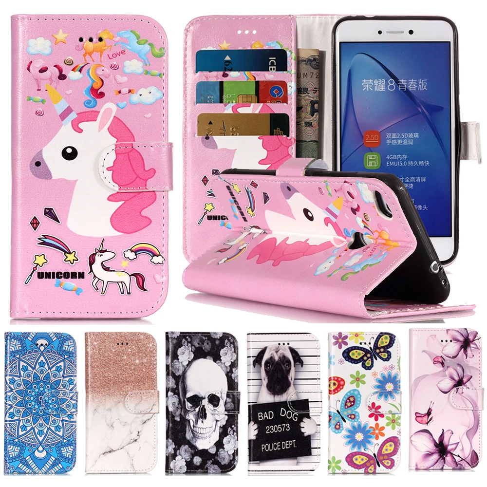 

Marble For Coque Huawei P9 Lite 2017 Case Luxury etui P8 Lite 2017 Flip Wallet PU Leather Unicorn For funda Honor 8 lite Cover