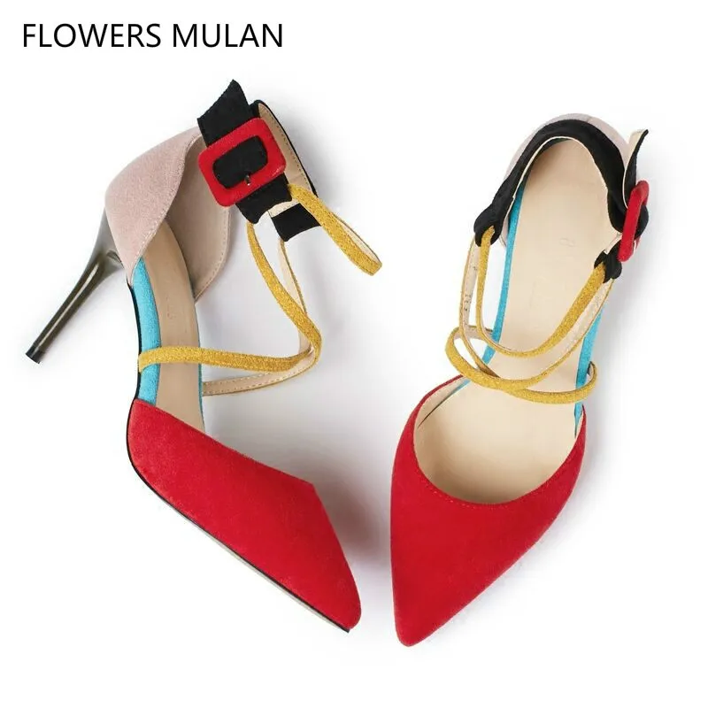 

2018 New Arrival Glitter Pointed Toe Stiletto Pumps For Women's Ankle Wrap High Heels Women Gladiator Sandals Shoes W