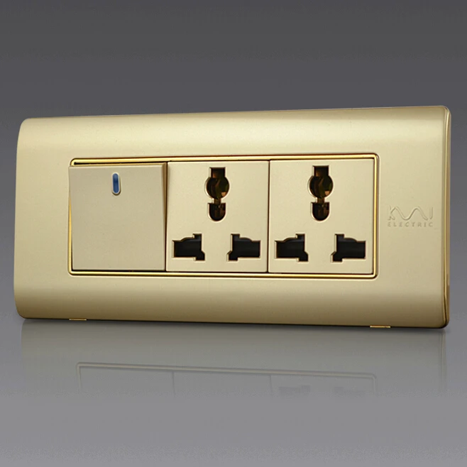 Free Shipping Kempinski Luxury 1 Gang 2 Way Wall Switch With Double Electrical Socket