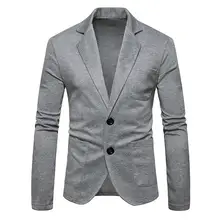 Мужской однобортный вязаный пиджак, брендовый модный однотонный Повседневный пиджак, повседневная куртка размера плюс, мужская одежда серого цвета