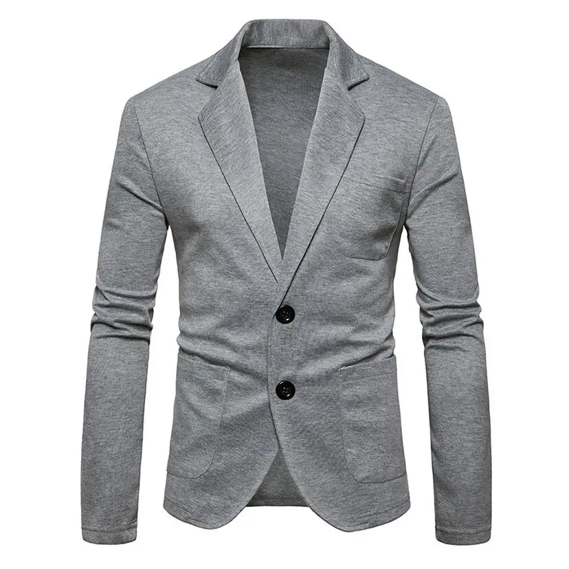 Для мужчин Блейзер однобортный трикотажные пальто 2019 брендовые модные однотонные цвет повседневное пиджак повседневное плюс размеры
