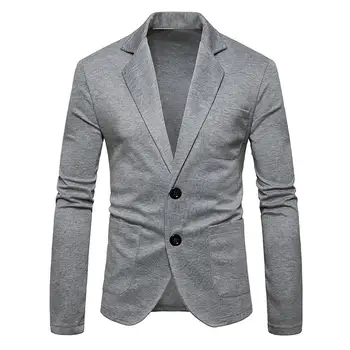 

Men Blazer Single Breasted Knitted Coats 2019 Brand Fashion Solid Color Casual Suit Jacket Casual Plus Size Men Clothes Grey