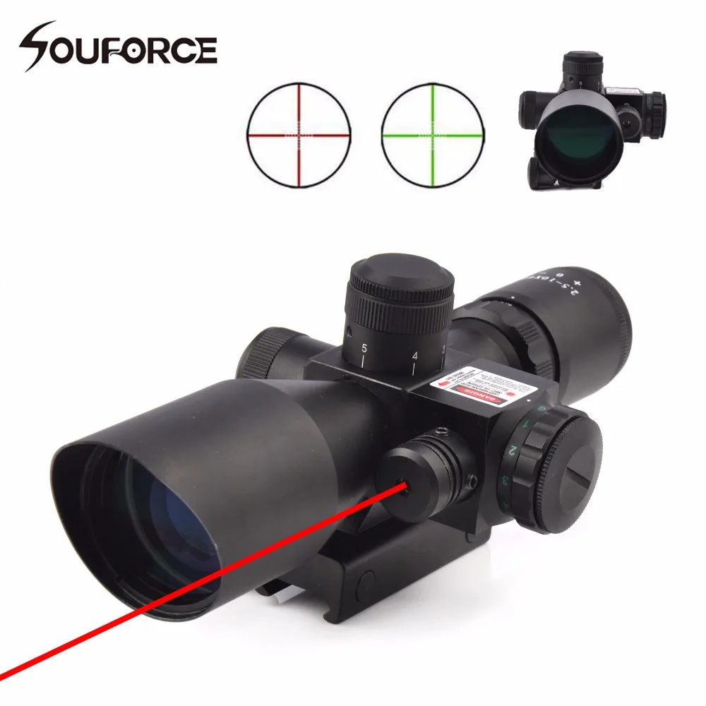 

New 2.5-10x40 Tactical Rifle Scope with Red Laser Optical Sight Combo with Illuminated Red Green Mil-dot Crosshair