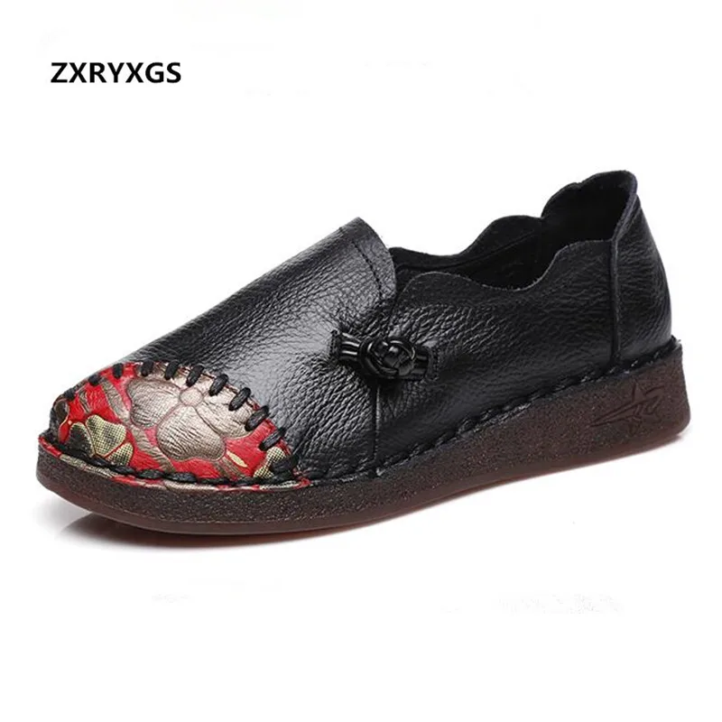

ZXRYXGS Brand Shoes 2018 Autumn Newest Elegant Embroidered Soft Genuine Leather Shoes Women Flats Comfortable Fashion Shoes