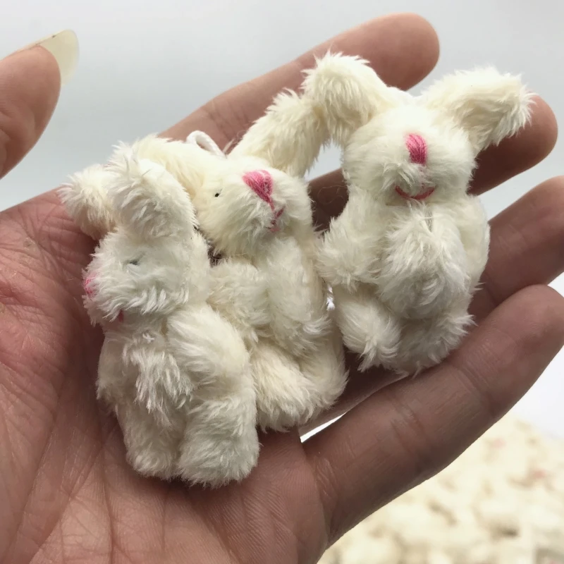 10pc/lot  3.5cm 4cm  Soft Mini Joint Rabbit Pendant  Bunny For Key Chain Bouquet Toy Doll DIY Ornaments Gifts