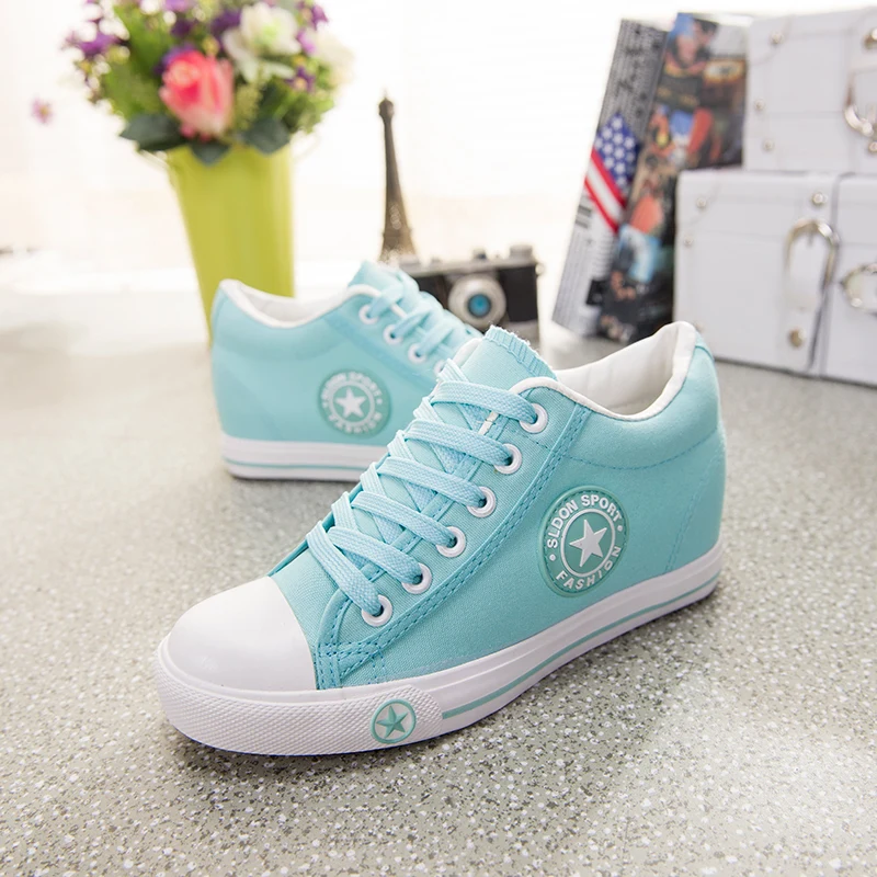 Новая обувь на низком толстом подошве парусиновая обувь женские увеличение белые туфли для студентов в Корейском стиле «Маффин» Повседневное Shoes35-40 - Цвет: Небесно-голубой