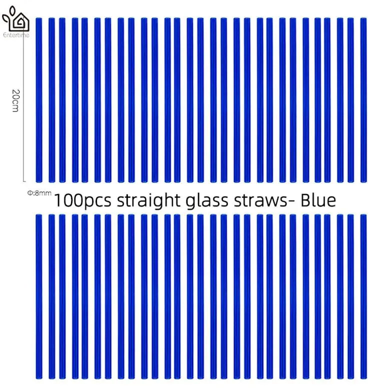blue Entertime 100 шт./лот соломинки из боросиликатного стекла прозрачные прямые 20 см x 8 мм многоразовые трубочки оптом для смузи, чая, сока - Цвет: blue