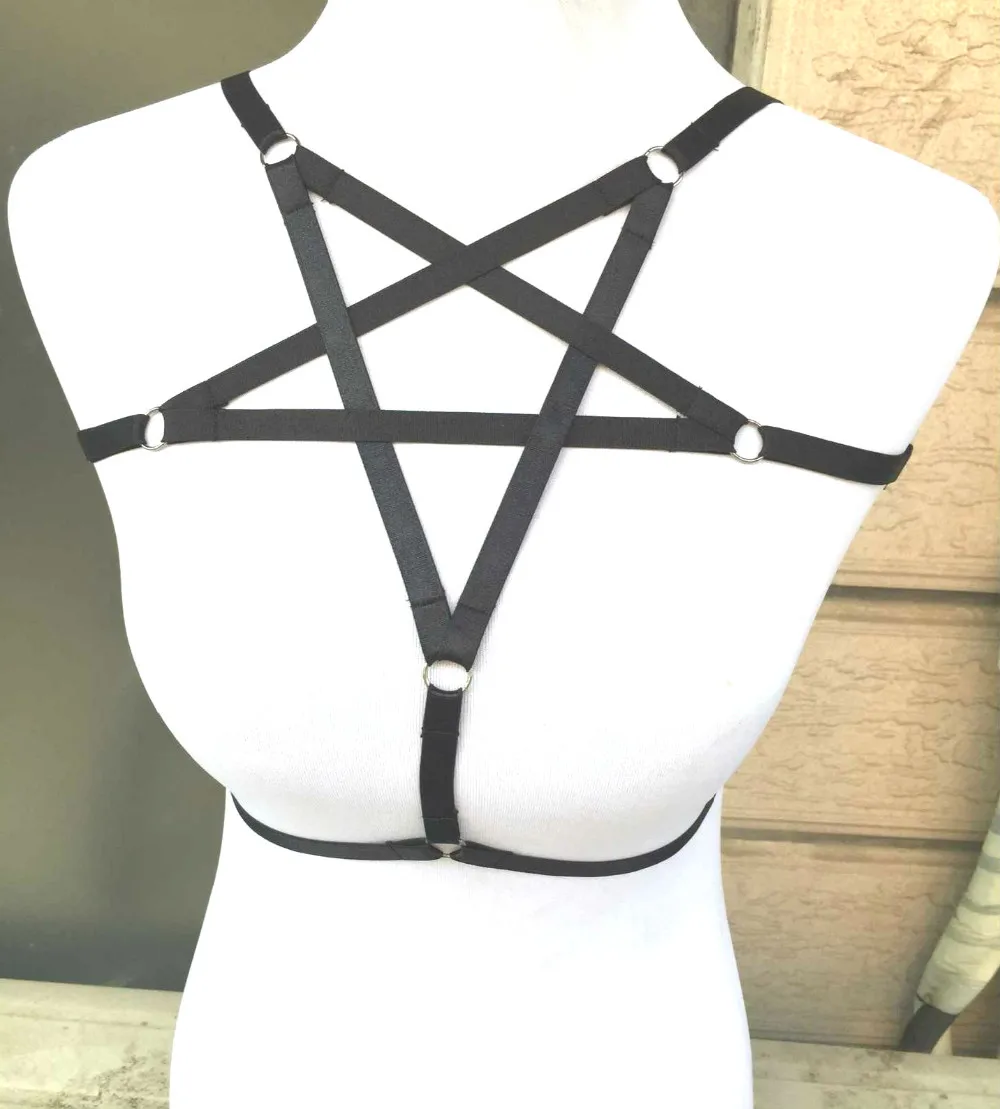 Мода пентаграмма бондаж эластичный Харадзюку полюс танец белье сексуальный Летний пентаграмма тело черный ремень-подвязка