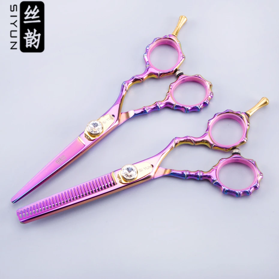 

6.0inch size thinning&cutting scissors,purplecolor and bamboo handle design,professional hairdressing scissors,hair scissors